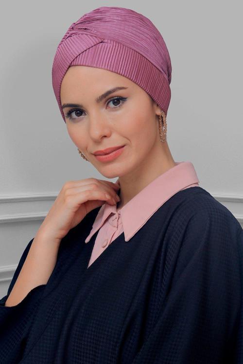 Gül Kurusu Pratik Hazır Geçmeli Tesettür Bone Fukuro Piliseli Çapraz Büzgülü 1822_18