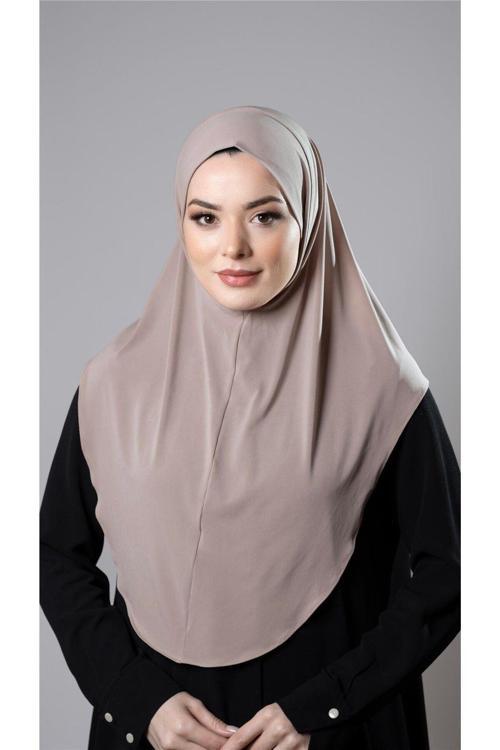 Sütlü Kahve Pratik Hazır Geçmeli Tesettür Eşarp Sandy Kumaş Düz Hijab 2308_26