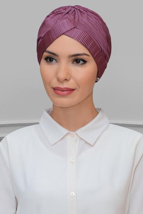 Gül Kurusu Pratik Hazır Geçmeli Tesettür Bone Fukuro Piliseli Tek Çapraz Büzgülü 1824_18