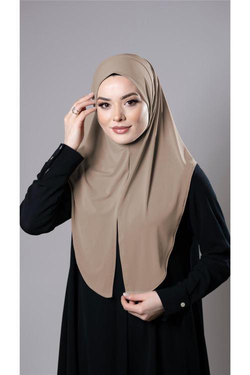Sütlü Kahve Pratik Hazır Geçmeli Tesettür Eşarp Sandy Kumaş Yırtmaçlı Düz Hijab 2310_26