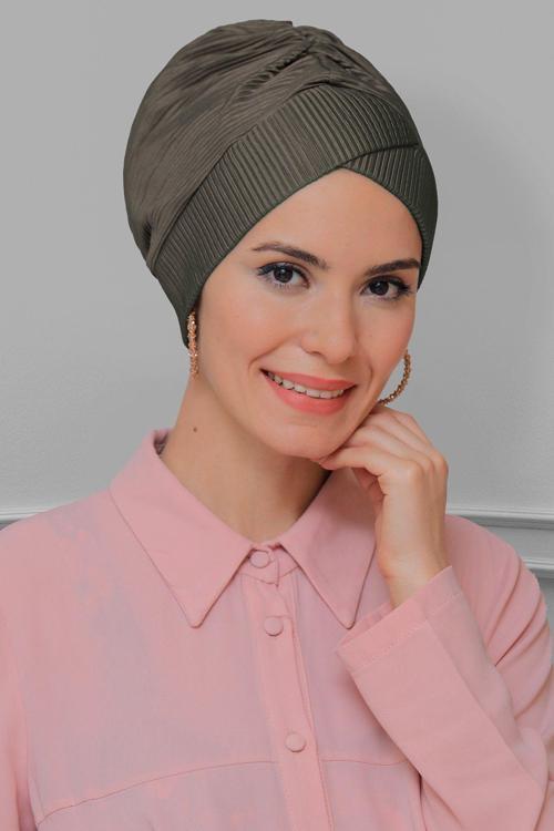 Vizon Pratik Hazır Geçmeli Tesettür Bone Fukuro Piliseli Çapraz Büzgülü 1822_10