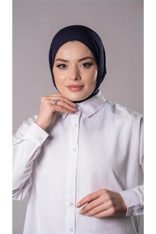 Lacivert Pratik Hazır Geçmeli Tesettür Eşarp Sandy Kumaş Arkadan Çıtçıtlı 2206_02