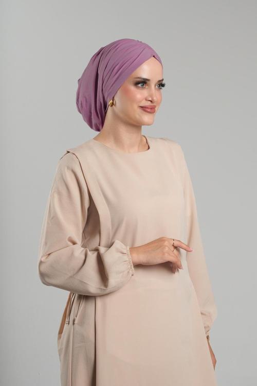Gül Kurusu Pratik Hazır Geçmeli Tesettür Bone Sandy Büzgülü Salaş 2119_18