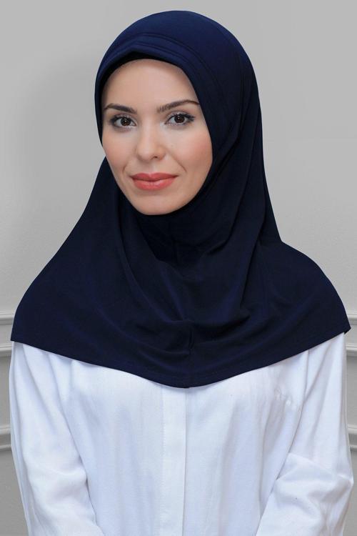Lacivert Pratik Hazır Geçmeli Tesettür Eşarp Sandy Kumaş Sade 1600_02
