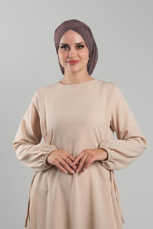 Vizon Pratik Hazır Geçmeli Tesettür Bone Sandy Kumaş Büzgülü 2114_10