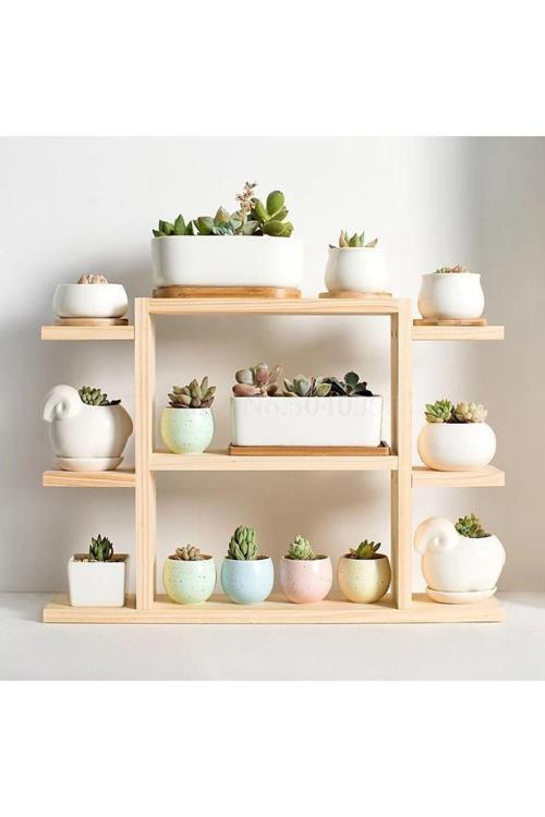 Ahşap Masaüstü Pencere Önü Rafı / Skulent, Kaktüs Saksı Rafı/ Ahşap Çiçeklik/ Saksı Standı