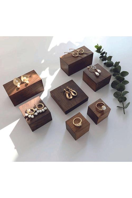 Ahşap Takı Sergileme Podyumu, Takı Düzenleyici Stand, Yüzük, Bilezik, Küpe Sergileme Standları Set 1
