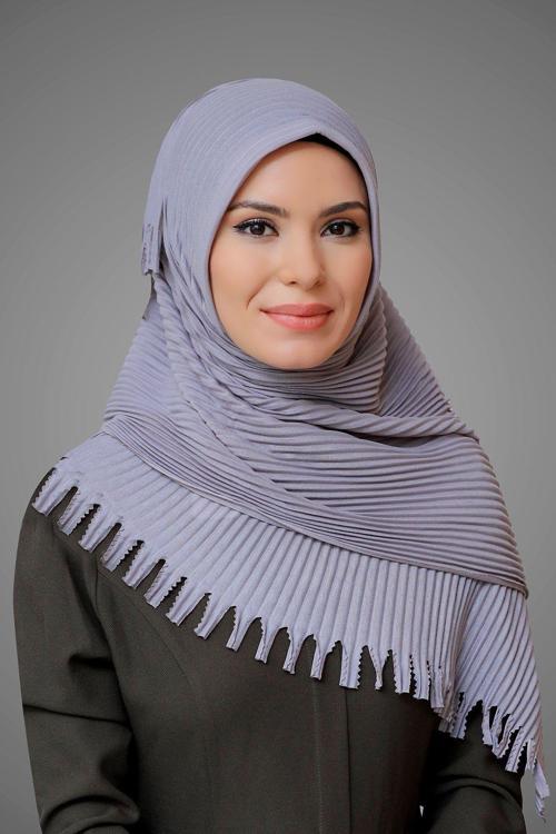 Gri Pratik Hazır Geçmeli Tesettür Eşarp Kesik Elyaf Piliseli Saçaklı Lazer Kesim 1818_15