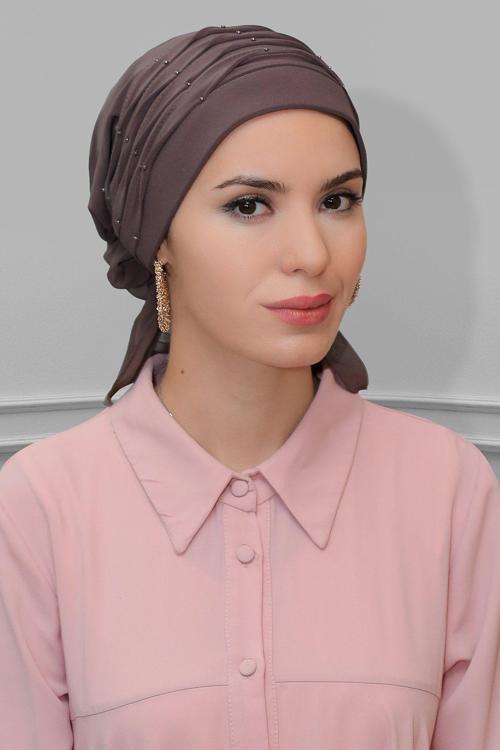 Vizon Pratik Hazır Geçmeli Tesettür Bone Sandy Kumaş Incili Pileli Nervürlü Güllü 1805_10