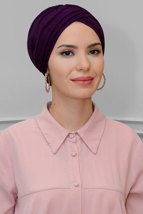 Mürdüm Pratik Hazır Geçmeli Tesettür Bone Sandy Kumaş Üç Çapraz 1803_07