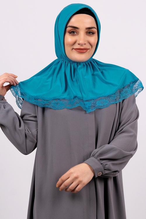 Mavi Pratik Hazır Geçmeli Tesettür Eşarp Viskon Kumaş Çıtçıtlı Dantelli 2105_34