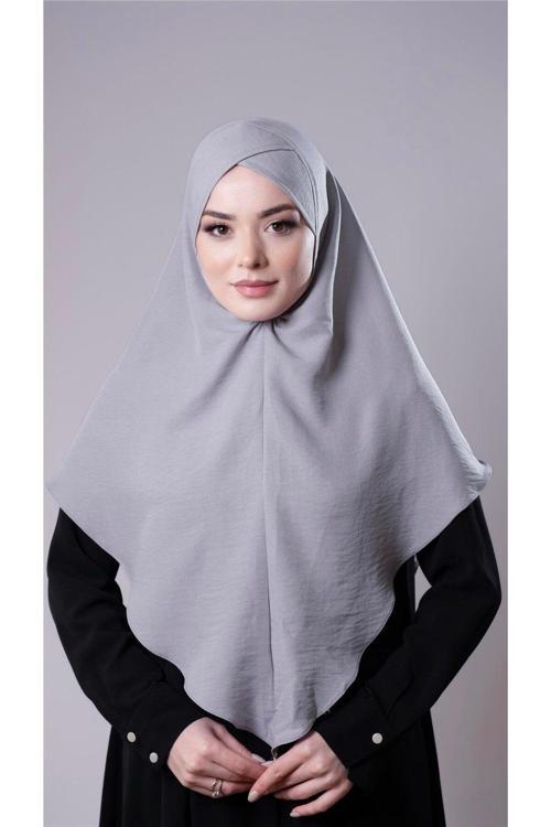 Gri Pratik Hazır Geçmeli Tesettür Eşarp Pamuk Caz Kumaş Tek Katlı Çapraz Hijab 2305_15