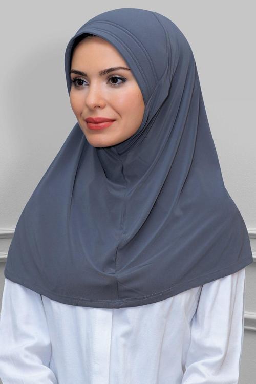 Gri Pratik Hazır Geçmeli Tesettür Eşarp Sandy Kumaş Sade 1600_15