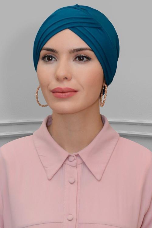 P. Mavisi Pratik Hazır Geçmeli Tesettür Bone Sandy Kumaş Üç Çapraz 1803_17