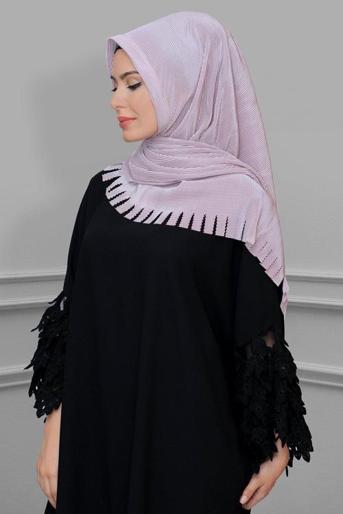 Violet Pratik Hazır Geçmeli Tesettür Eşarp Fukuro Piliseli Saçaklı Lazer Kesim 1828_21