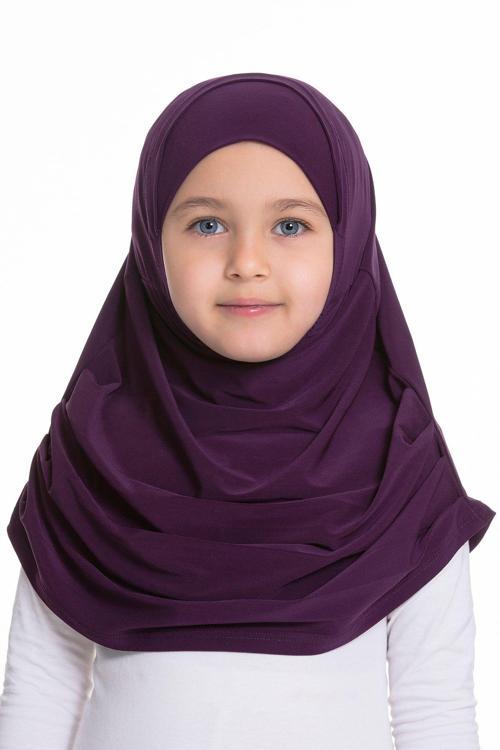 Mürdüm Pratik Hazır Geçmeli Çocuk Tesettür Bone Sandy Kumaş Kendinden Boneli 78_07