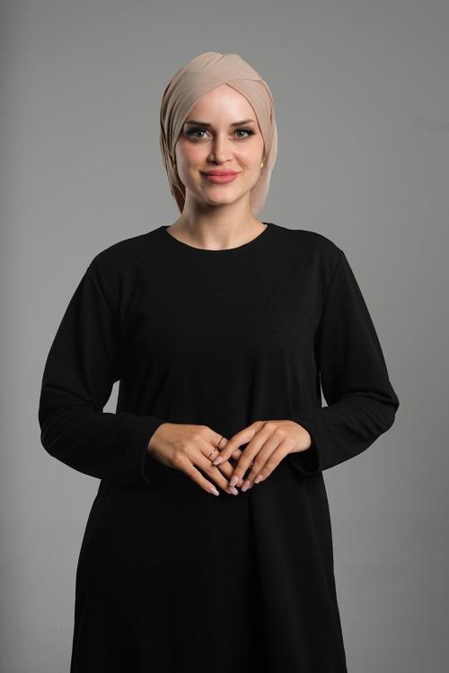 Bej Pratik Hazır Geçmeli Tesettür Bone Sandy Kumaş Büzgülü 2114_12