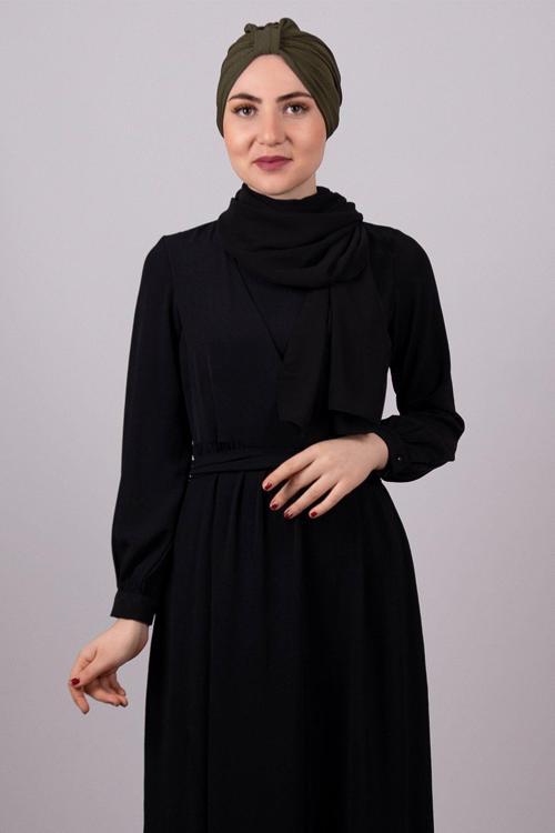 Haki Pratik Hazır Geçmeli Tesettür Bone Petekli Büzgülü 1204E_09