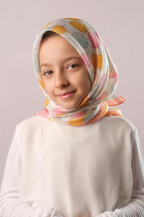 Gold Dijital Baskılı Çocuk Tesettür Eşarp Pamuk Polyester Pamuk Şeker Desenli 6002_03
