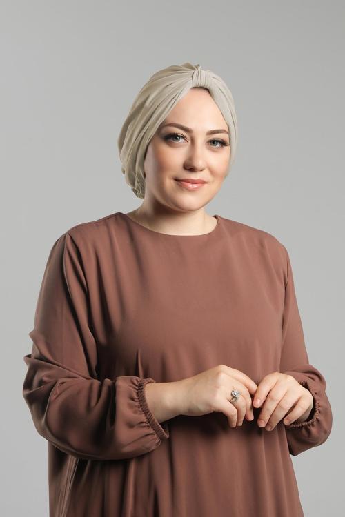 Bej Pratik Hazır Geçmeli Tesettür Bone Sandy Pileli Salaş 2121_12