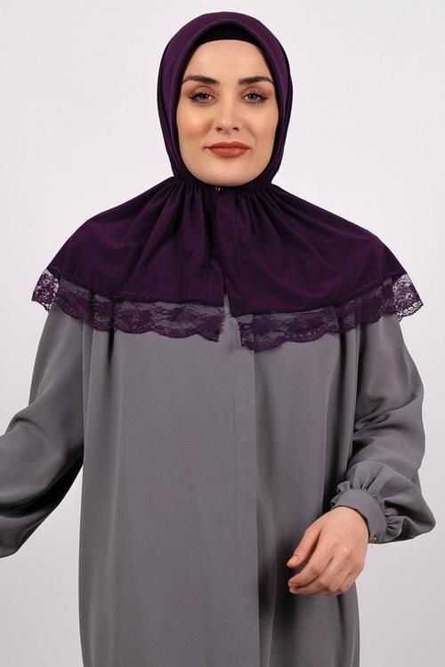 Mürdüm Pratik Hazır Geçmeli Tesettür Eşarp Viskon Kumaş Çıtçıtlı Dantelli 2105_07