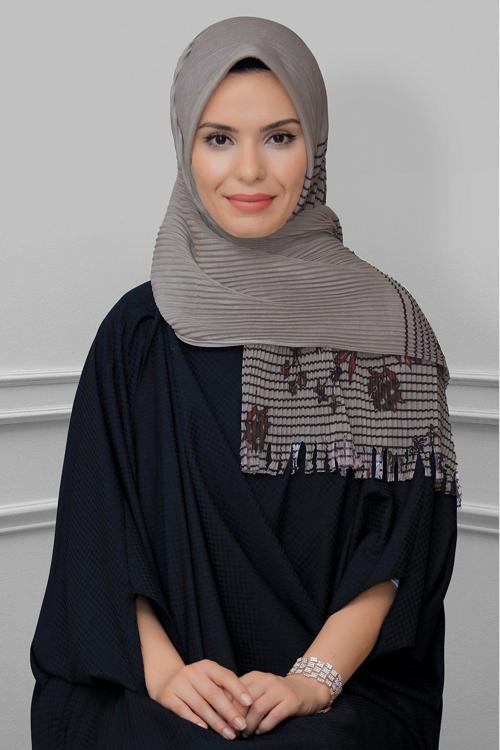 Vizon Pratik Hazır Geçmeli Tesettür Eşarp Kesik Elyaf Piliseli Çiçek Desenli 1818D1_10