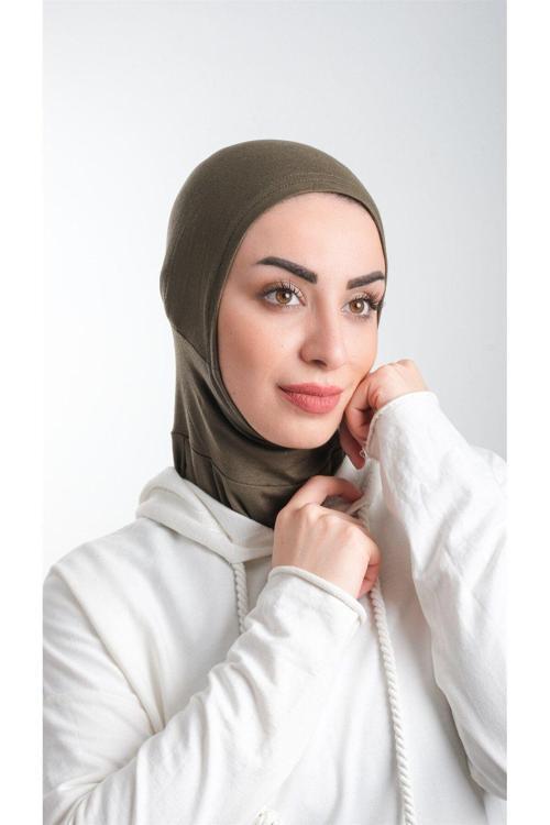 Haki Pratik Hazır Geçmeli Tesettür Bone Sandy Kumaş Spor Hijab 2113_09