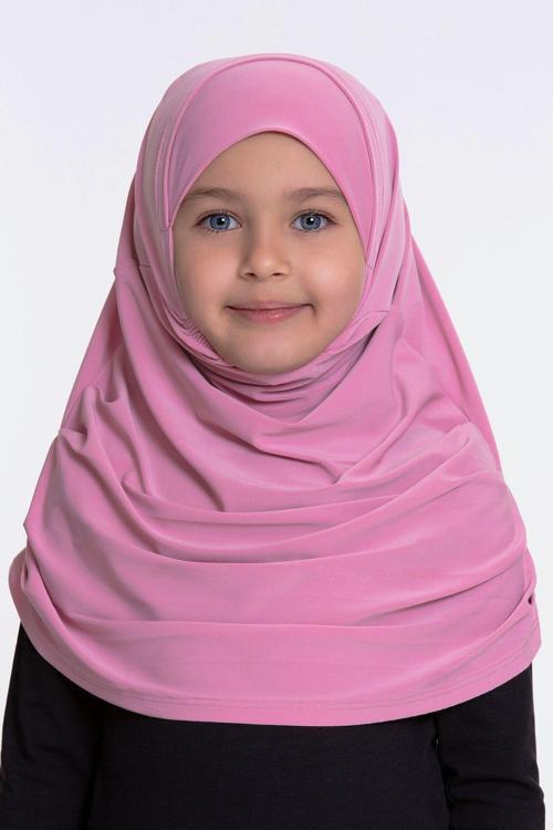 Pembe Pratik Hazır Geçmeli Çocuk Tesettür Bone Sandy Kumaş Kendinden Boneli 78_04
