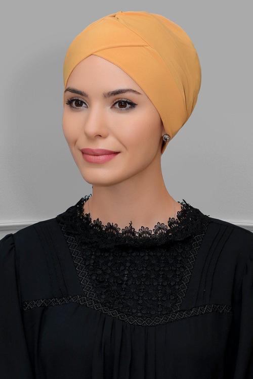 Hardal Pratik Hazır Geçmeli Tesettür Bone Sandy Kumaş Çapraz Büzgülü 1801_43