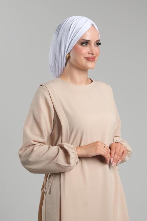 Beyaz Pratik Hazır Geçmeli Tesettür Bone Sandy Büzgülü Salaş 2119_42