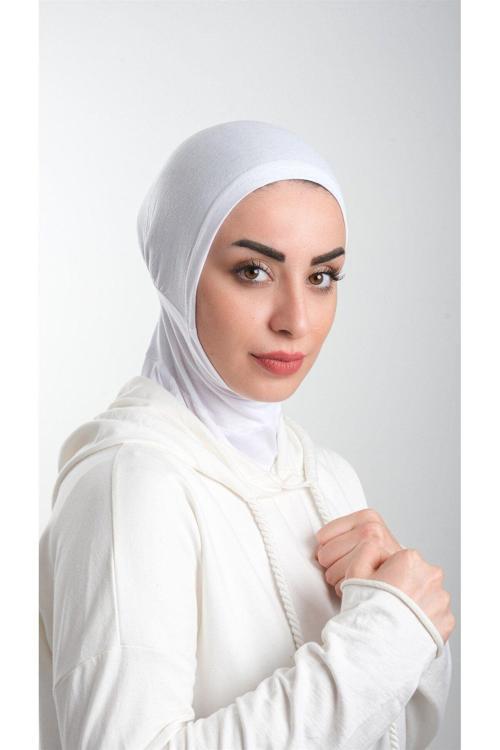 Beyaz Pratik Hazır Geçmeli Tesettür Bone Sandy Kumaş Spor Hijab 2113_42