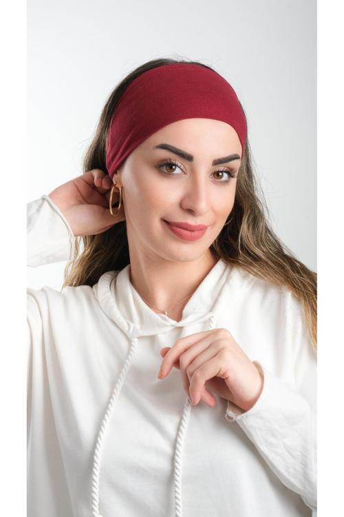 Bordo Bandana Saç Bandı Viskon Düz 3012_16