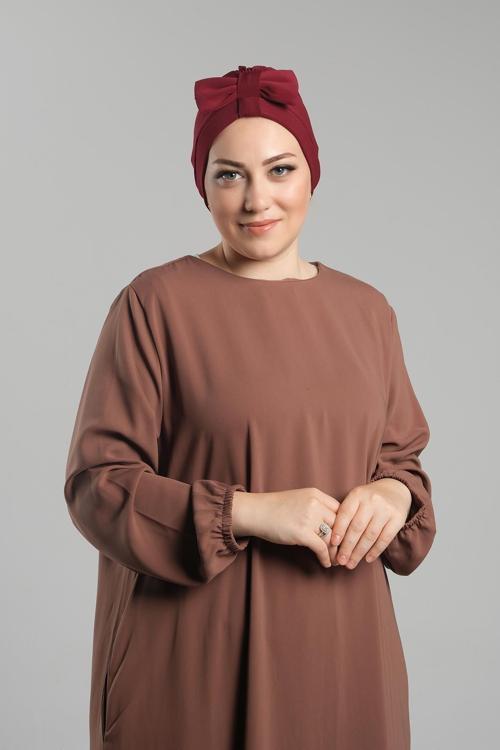 Bordo Pratik Hazır Geçmeli Fiyonklu Bone Sandy Çift Taraflı Çapraz 3007B_16