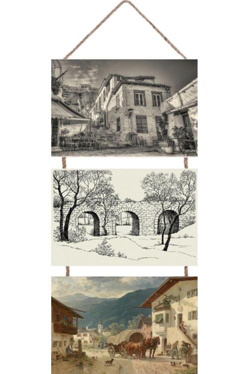 3 Parçalı Askılı Mdf Tablo - 3'Lü Askılı Mdf Tablo