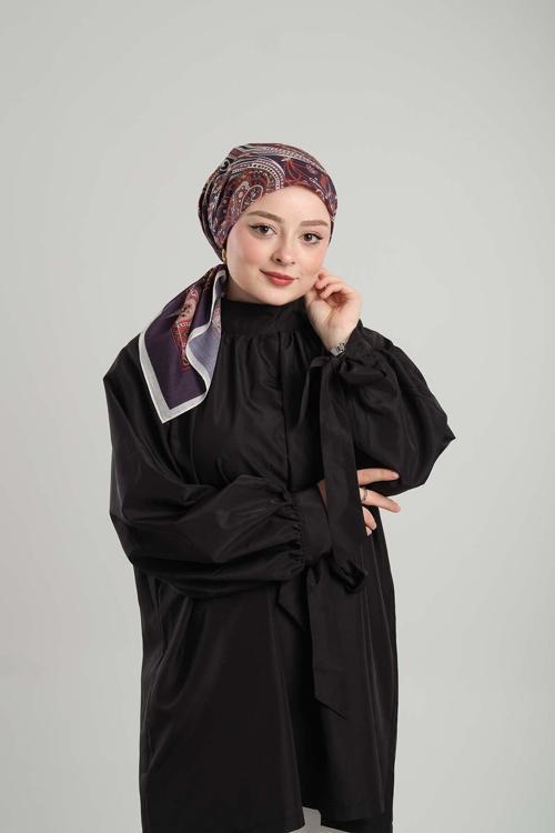 Mürdüm Desenli Eşarp Kesik Elyaf Pamuksu Etnik Dijital Baskılı 202203_07