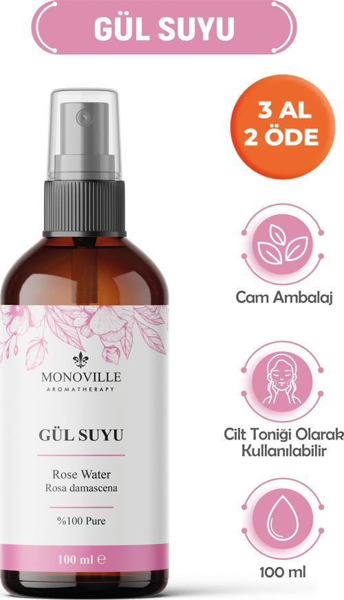 Gül Suyu Tonik Cam Şişe 100 ml %100 Saf ve Doğal Sprey Başlıklı (Rose Water)