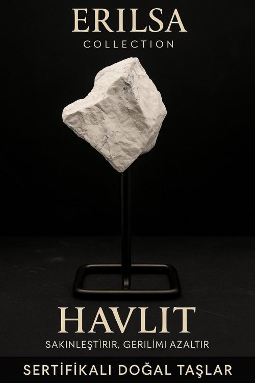 Sertifikalı Doğal Ham Havlit Taşı Standlı Obje – Stresi Azaltır ve Zihinsel Sakinlik Sağlar