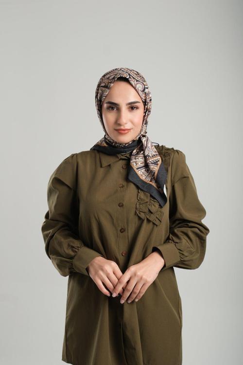 Siyah Desenli Eşarp Bambu Etnik Çiçek Dijital Baskılı 202202_01