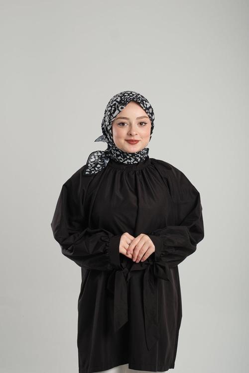 Siyah Desenli Eşarp Kesik Elyaf Pamuksu Leopar Dijital Baskılı 202201_01