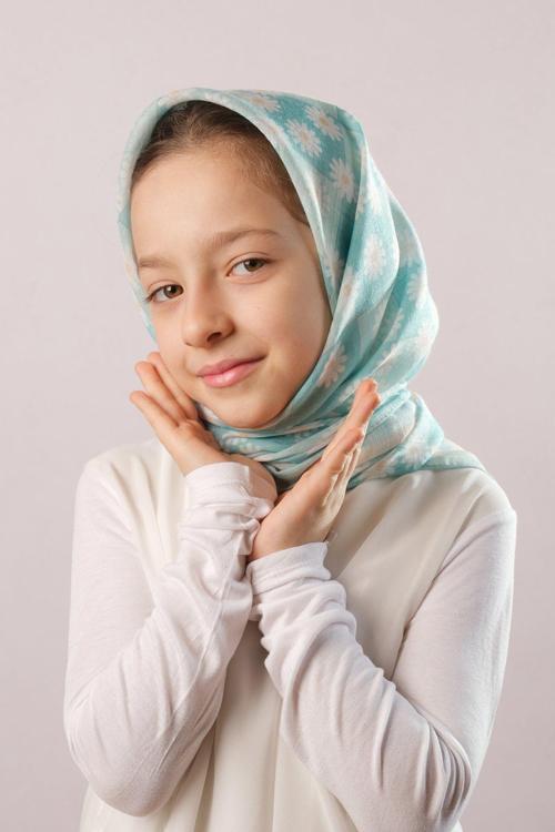 Somon Dijital Baskılı Çocuk Tesettür Eşarp Pamuk Polyester Papatya Desenli 6003_39