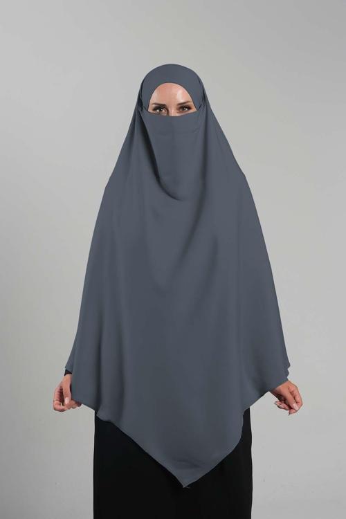 Antrasit Pratik Hazır Geçmeli Tesettür Eşarp Krep Bağcıklı Çift Katlı Sufle Hijab 2314_25