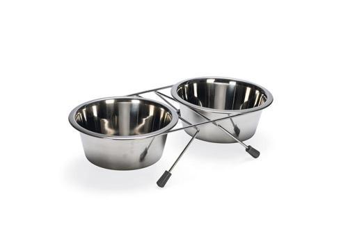 Köpek İkili Mama Su Kabı, Paslanmaz Çelik, 16cm, 2x900ml