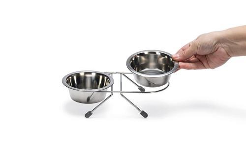 Köpek İkili Mama Su Kabı, Paslanmaz Çelik, 11cm, 2x180ml