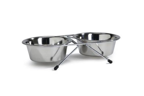 Köpek İkili Mama Su Kabı, Paslanmaz Çelik, 13cm, 2x450ml