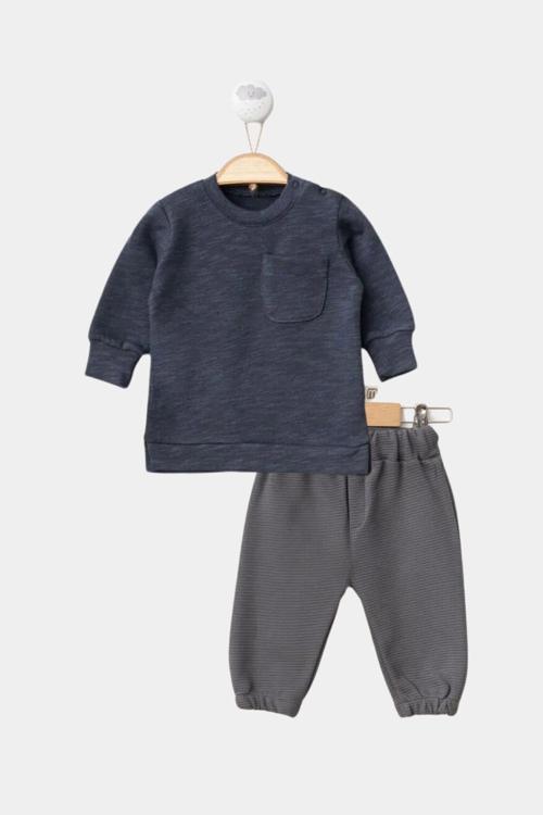 Minytrendy Kız Erkek Yenidoğan Bebek %100 Pamuk Spor Sweatshirt Ve Pantolon Casual 2'Li Takım