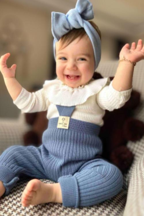 Minytrendy Unisex Bebek 4 Mevsim Ayarlanabilir Çapraz Askılı Esnek Triko Tayt 3-24 Ay-İndigo