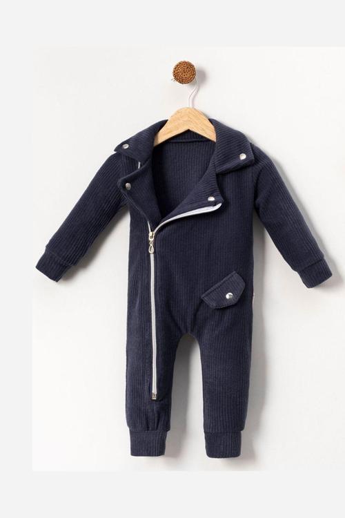 Minytrendy 3-18 Ay Erkek Bebek Cool Boy Kışlık Kadife Yaka Detaylı Fermuarlı Yenidoğan Tulum Bebek Hediyelik