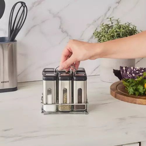 Shinex Inox Standlı 7 Parça Cam Baharat Seti 100 Ml