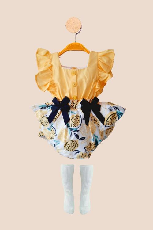 Minytrendy Kız Bebek Çocuk Romper Çorap Takım Konsept Bebek Elbise Yazlık Salopet Takım