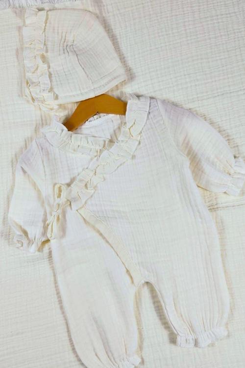 Minytrendy Kız Bebek Yenidoğan Tulum 4 Kat Organik Müslin Kimono Tulum Hastane Çıkışı Takım Bebek Hediyelik
